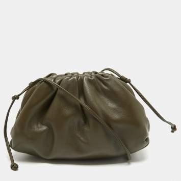 Pre Owned Bottega Veneta Olive Green Leather Mini The Pouch Bag