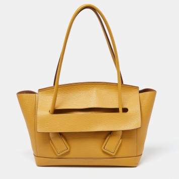 Pre Owned Bottega Veneta Mustard Leather Arco Tote