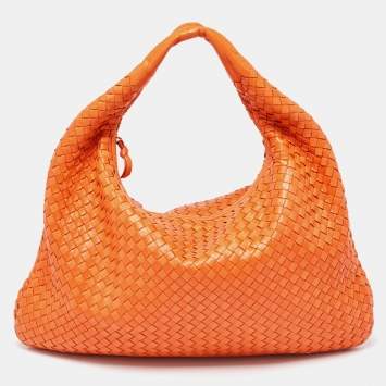 Pre Owned Bottega Veneta Orange Intrecciato Leather Veneta Hobo