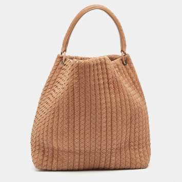 Pre Owned Bottega Veneta Brown Intrecciato Leather Large Natte Hobo