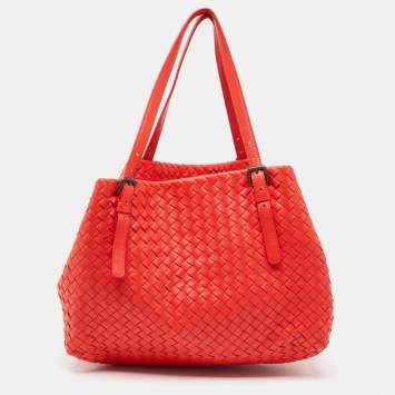 Pre Owned Bottega Veneta Red Intrecciato Leather Cesta Bag