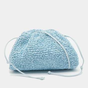 Pre Owned Bottega Veneta Light Blue Curly Raffia Mini The Pouch Bag
