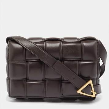Pre Owned Bottega Veneta Dark Brown Padded Leather Cassette Shoulder Bag