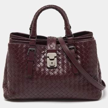 Pre Owned Bottega Veneta Burgundy Intrecciato Leather Small Roma Tote