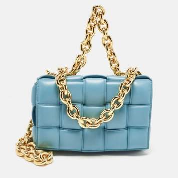 Pre Owned Bottega Veneta Blue Padded Leather Chain Cassette Shoulder Bag