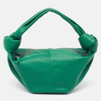 Pre Owned Bottega Veneta Dark Green Leather Double Knot Bag