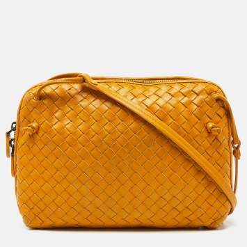 Pre Owned Bottega Veneta Yellow Intrecciato Leather Nodini Crossbody Bag