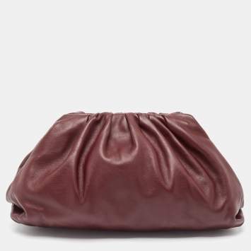 Pre Owned Bottega Veneta Burgundy Leather The Pouch Clutch