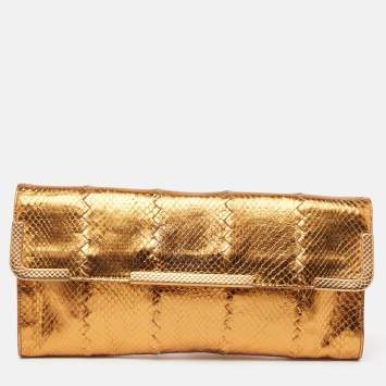 مملوكة مسبقًا Bottega Veneta Gold Intrecciato Leather Frame Wristlet Clutch