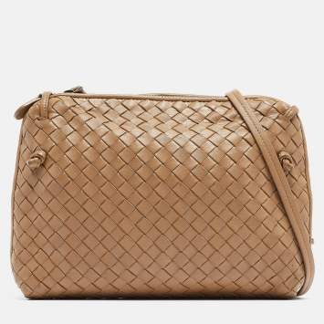Pre Owned Bottega Veneta Beige Intrecciato Leather Nodini Crossbody Bag