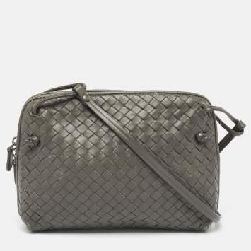 Pre Owned Bottega Veneta Grey Intrecciato Leather Nodini Crossbody Bag