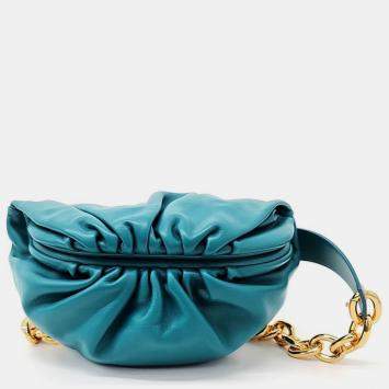 Pre Owned Bottega Veneta Blue Leather Belt Chain Pouch