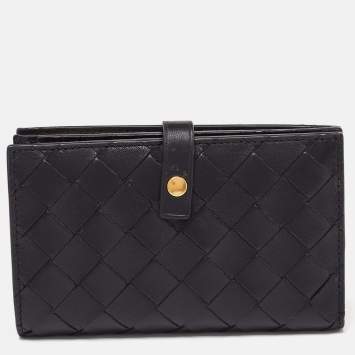 Pre Owned Bottega Veneta Black Intrecciato Leather Continental Wallet