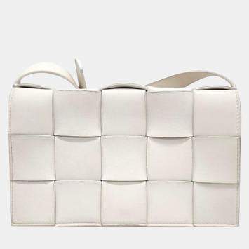 Pre Owned Bottega Veneta White Leather Cassette Shoulder Bag