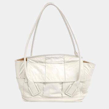 Pre Owned Bottega Veneta White Leather Medium Acro Tote Bag