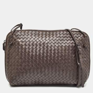 Pre Owned Bottega Veneta Choco Brown Intrecciato Leather Large Nodini Crossbody Bag