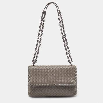 Pre Owned Bottega Veneta Grey Intrecciato Leather Small Olimpia Shoulder Bag