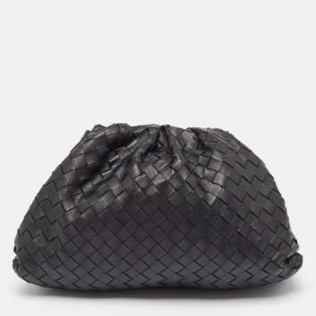 Pre Owned Bottega Veneta Black Intrecciato Leather The Pouch Clutch
