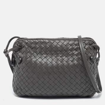 Pre Owned Bottega Veneta Grey Intrecciato Leather Nodini Double Zip Crossbody Bag