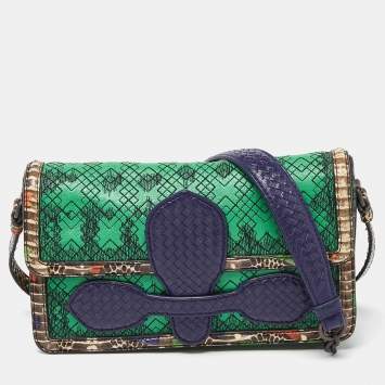 Pre Owned Bottega Veneta Multicolor Leather and Snakeskin Irish Madras Shoulder Bag