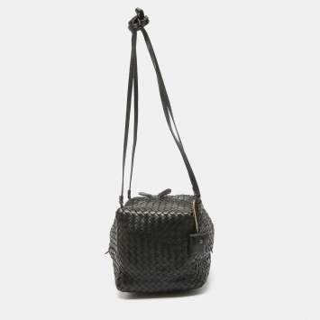 Pre Owned Bottega Veneta Dark Choco Brown Intrecciato Leather Cube Shoulder Bag