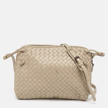 Pre Owned Bottega Veneta Light Beige Intrecciato Leather Nodini Crossbody Bag