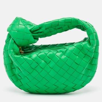 Pre Owned Bottega Veneta Green Intrecciato Leather Mini Jodie Hobo