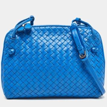 Pre Owned Bottega Veneta Blue Intrecciato Leather Nodini Crossbody Bag