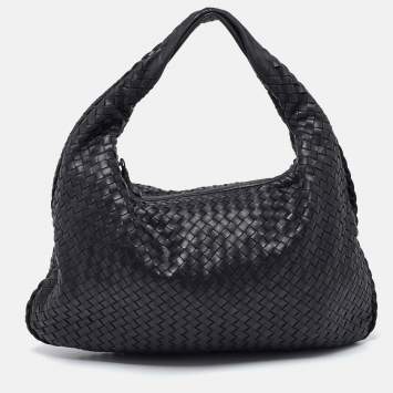 Pre Owned Bottega Veneta Black Intrecciato Leather Large Veneta Hobo