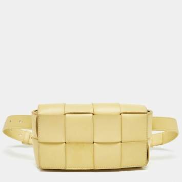 Pre Owned Bottega Veneta Yellow Intreccio Leather Cassette Belt Bag