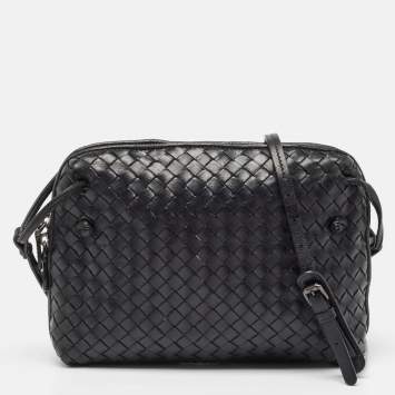Pre Owned Bottega Veneta Black Intrecciato Leather Nodini Crossbody Bag