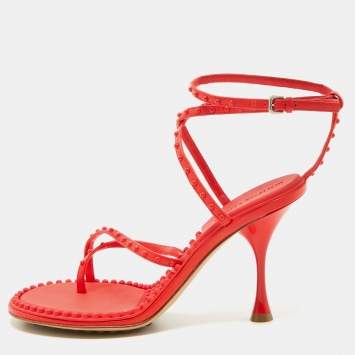Pre Owned Bottega Veneta Orange Leather Ankle Strap Sandals Size 38
