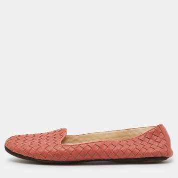 Pre Owned Bottega Veneta Pink Intrecciato Leather Smoking Slippers Size 40