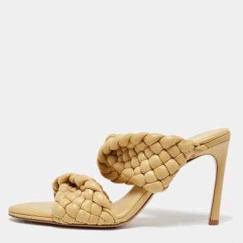 Pre Owned Bottega Veneta Yellow Leather Braided Accents Slides Size 41