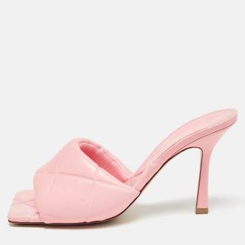 Pre Owned Bottega Veneta Pink Quilted Leather Slide Sandals Size 39