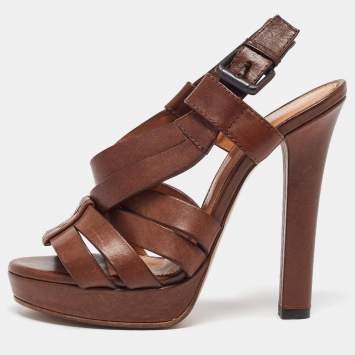 Pre Owned Bottega Veneta Brown Leather Criss Cross Strappy Platform Sandals Size 36