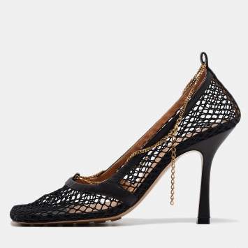 Pre Owned Bottega Veneta Black Mesh Chain Detail Stretch Pumps Size 38