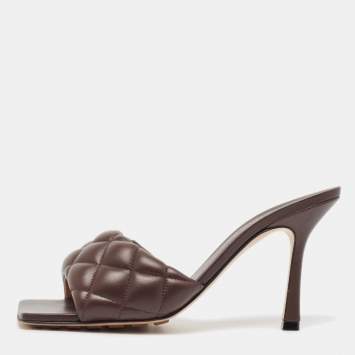 Pre Owned Bottega Veneta Brown Padded Leather Slide Sandals Size 38.5