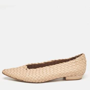 Pre Owned Bottega Veneta Beige Intrecciato Leather Flats Size 40
