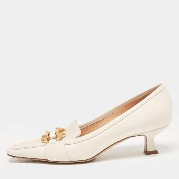 Pre Owned Bottega Veneta Off White Leather and Calf Hair Madame Pumps Size 37