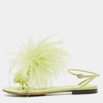 Pre Owned Bottega Veneta Green Leather Wonderland Ankle Strap Sandals Size 38.5