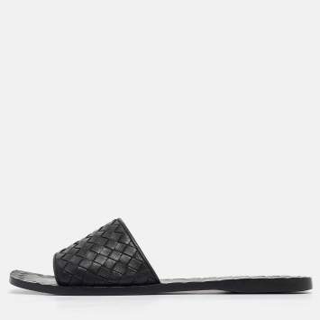Pre Owned Bottega Veneta Black Leather Flats 39