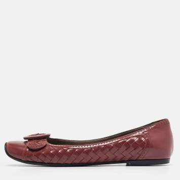 Pre Owned Bottega Veneta Brown Leather Buckle Ballet Flats Size 40
