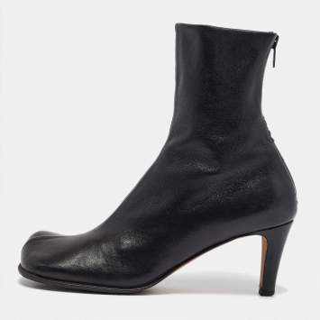 Pre Owned Bottega Veneta Black Leather Ankle Length Boots Size 39