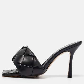 Pre Owned Bottega Veneta Black intrecciato Leather Lido Slide Sandals Size 40