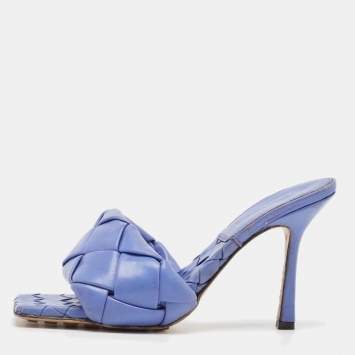 Pre Owned Bottega Veneta Purple Woven Leather Lido Slide Sandals Size 39