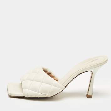 Pre Owned Bottega Veneta Cream Leather Lido Slide Sandals Size 37