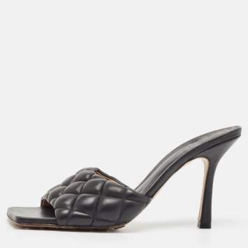 Pre Owned Bottega Veneta Black Leather Lido Slide Sandals Size 39
