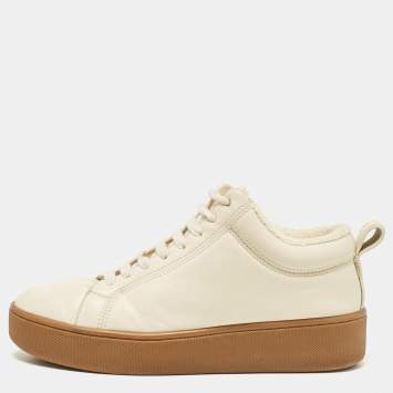 Pre Owned Bottega Veneta Cream Leather Lace Up Sneakers Size 37