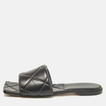 Pre Owned Bottega Veneta Black Quilted Leather Flat Slides Size 42